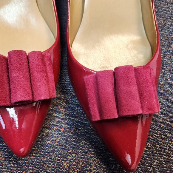 Kitten Patent Leather Talbots Heels Deep Red/Magenta Ruffled Bow Women's 11 B - Picture 4 of 9